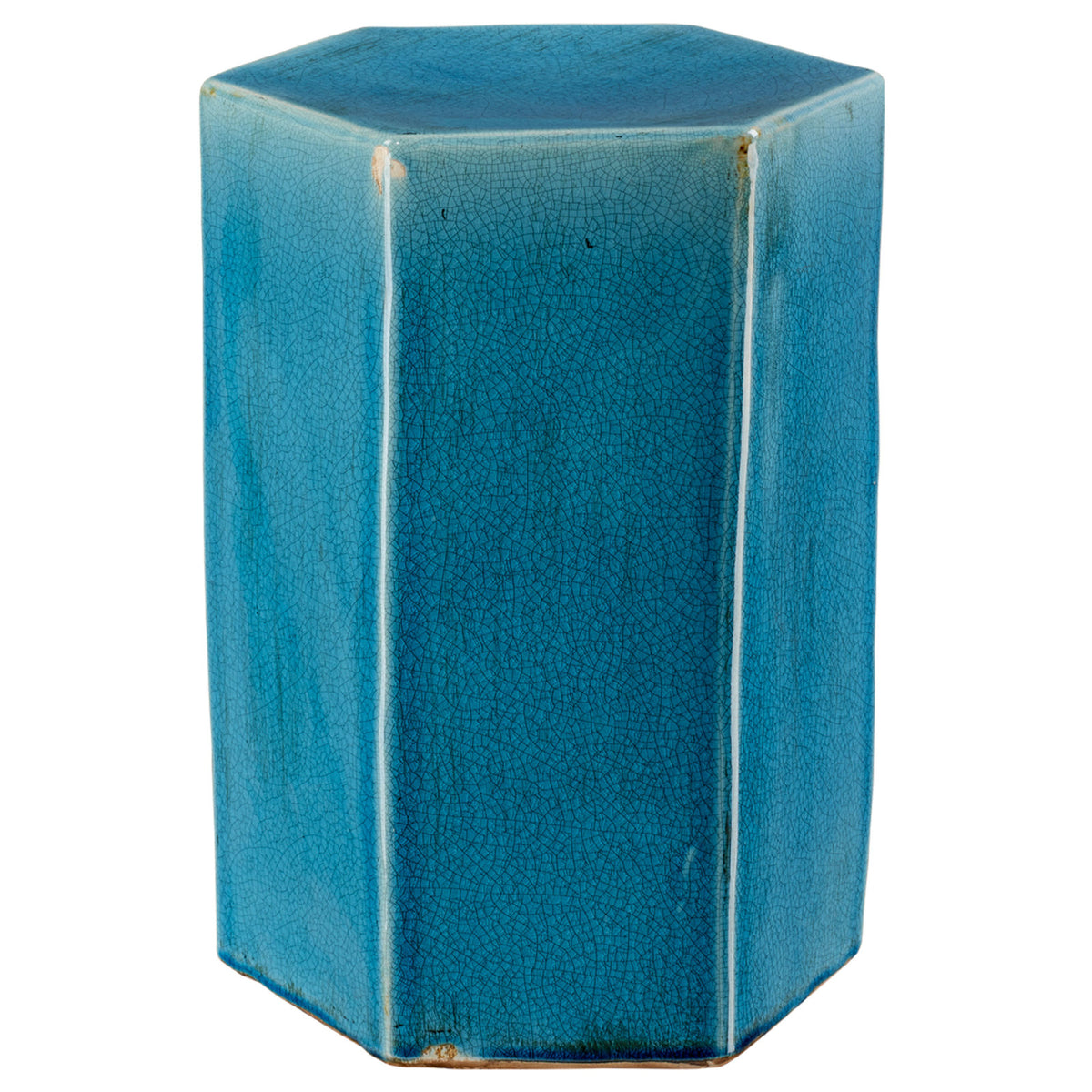 Side Table, Hexagonal Ceramic, Turquoise with Concrete Veneer Base