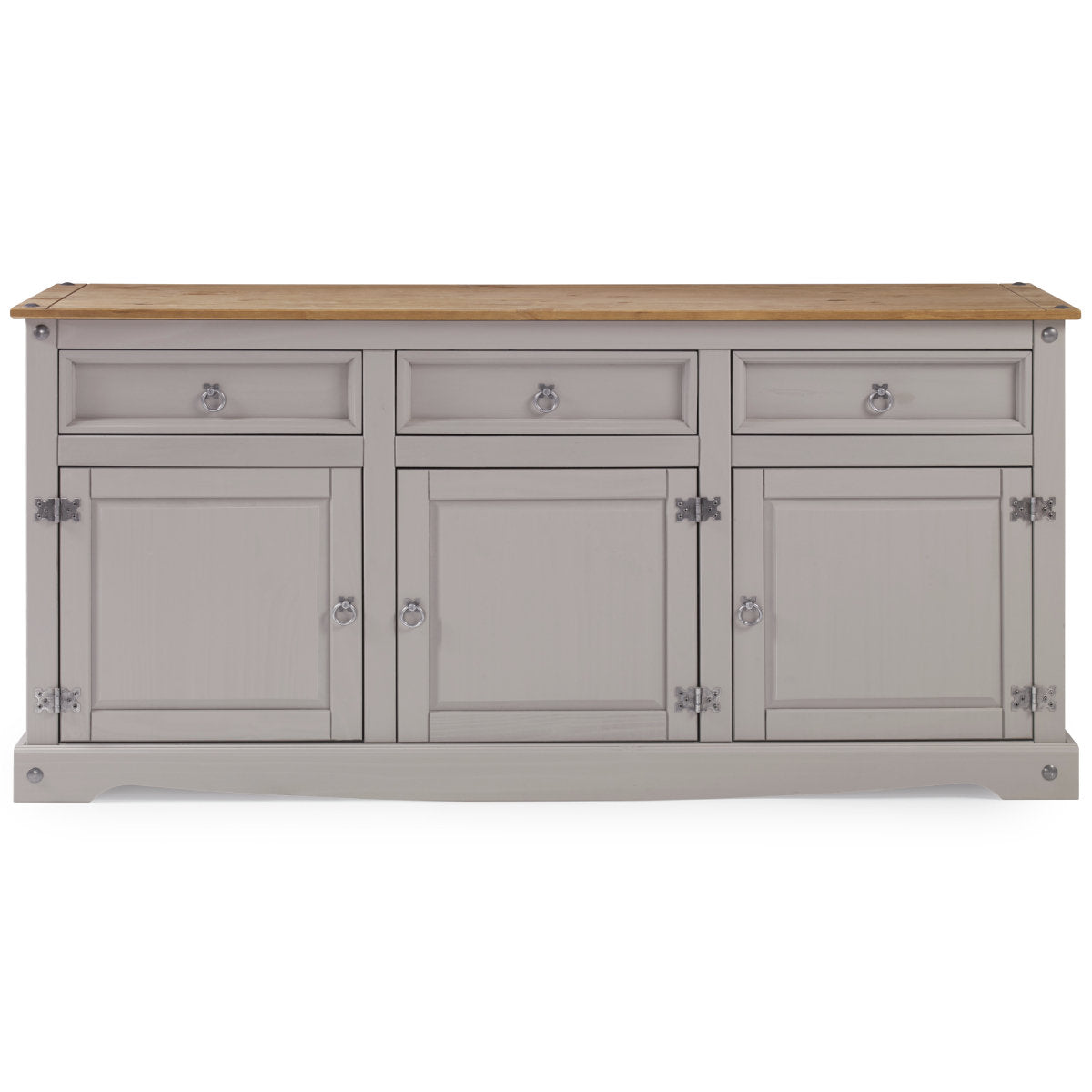 Sideboard, Solid Pine Wood, Gray Wash Base, Antique Brown Top