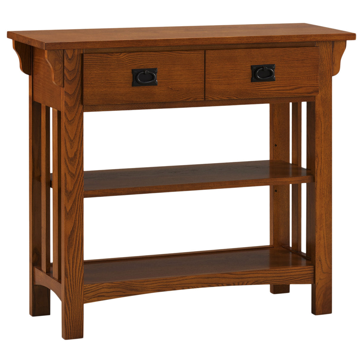 Solid Ash Bookcase with Two Drawers in Medium Oak