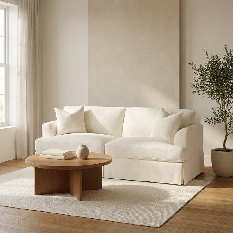 Tessmar Lucia slipcovered sofa three quarter view in a Tloom living room