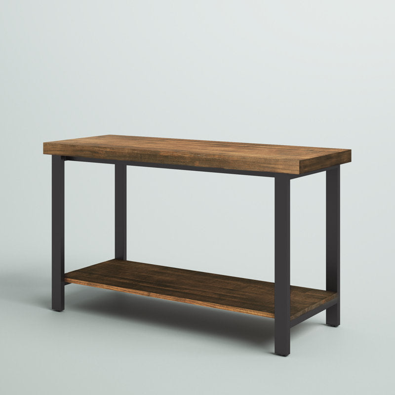 TV Stand, 48 Inch Solid Wood and Metal with Open Shelf, Brown