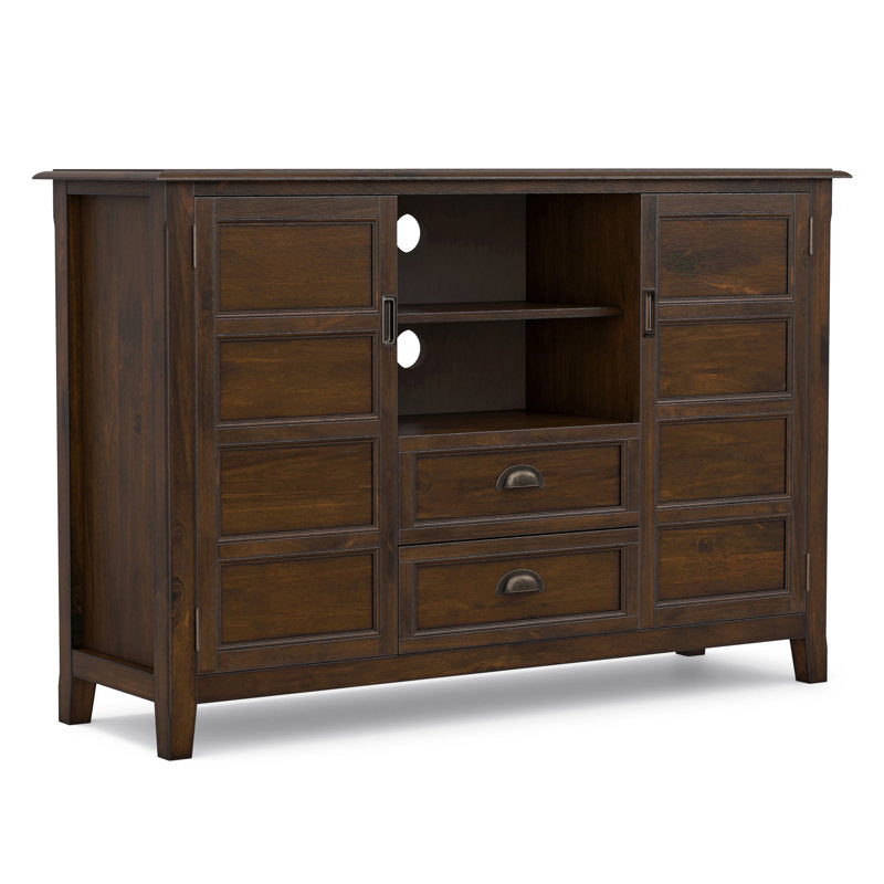 TV Stand, 54 in Wide, Solid Wood in Mahogany Brown