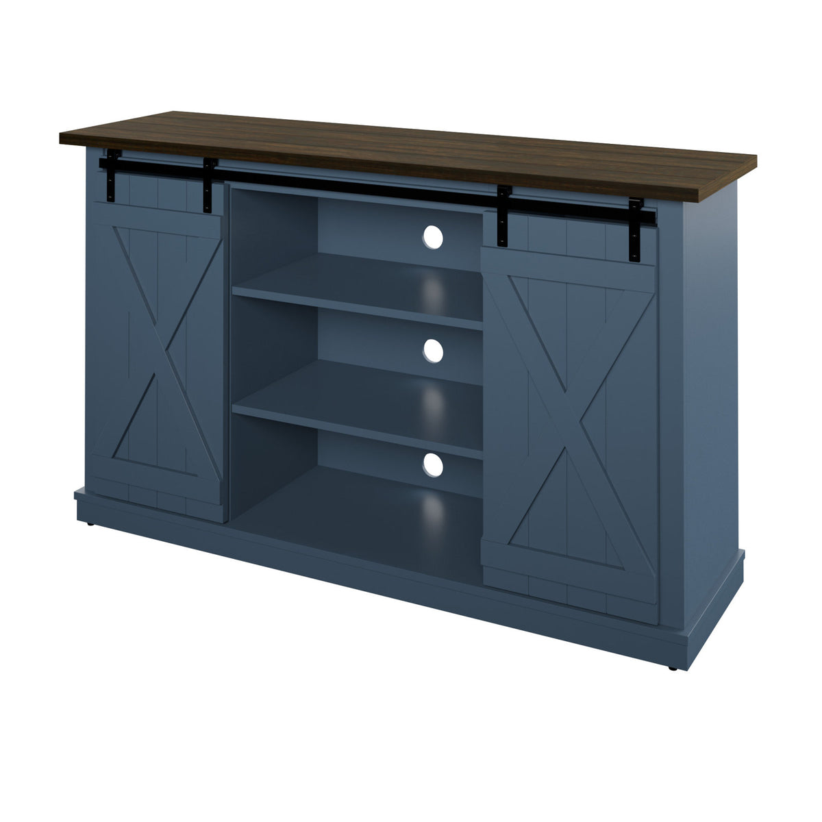 TV Stand, 54 Inch, Blue Manufactured Wood with Barn Doors