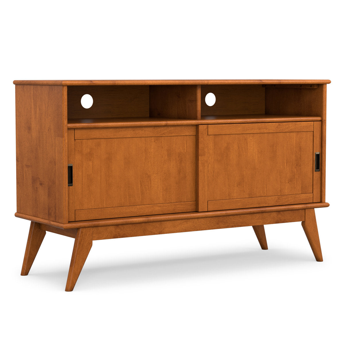 TV Stand, 54-Inch Solid Wood in Teak Brown