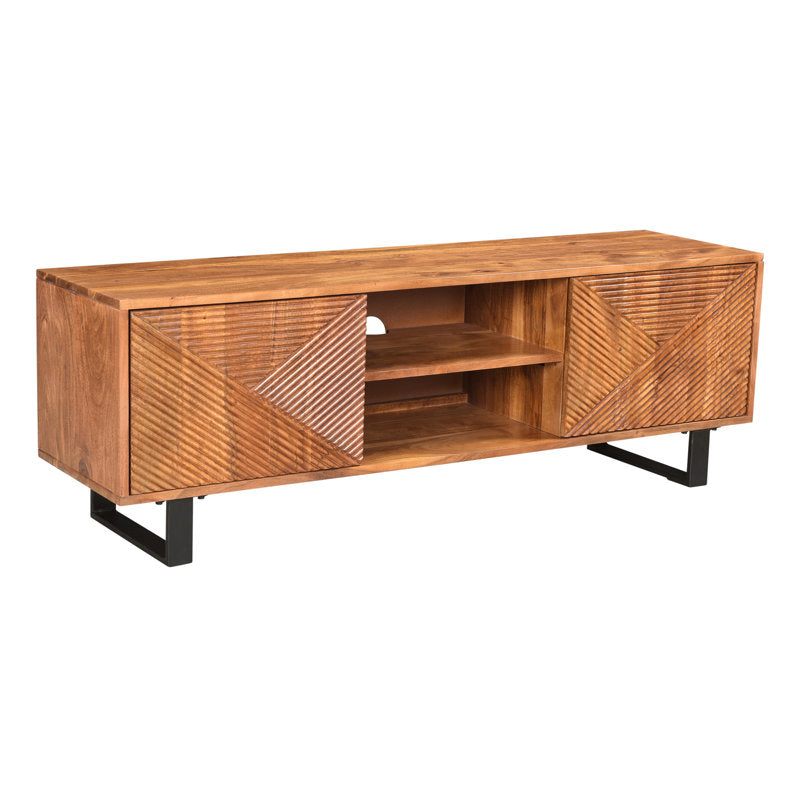 TV Stand, 55 in Wide, Solid Acacia Wood in Natural Finish