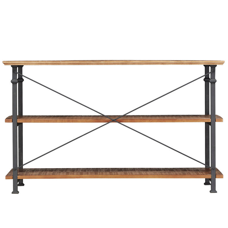 TV Stand, 62 In. Wide, Rustic Oak with Black Metal Frame
