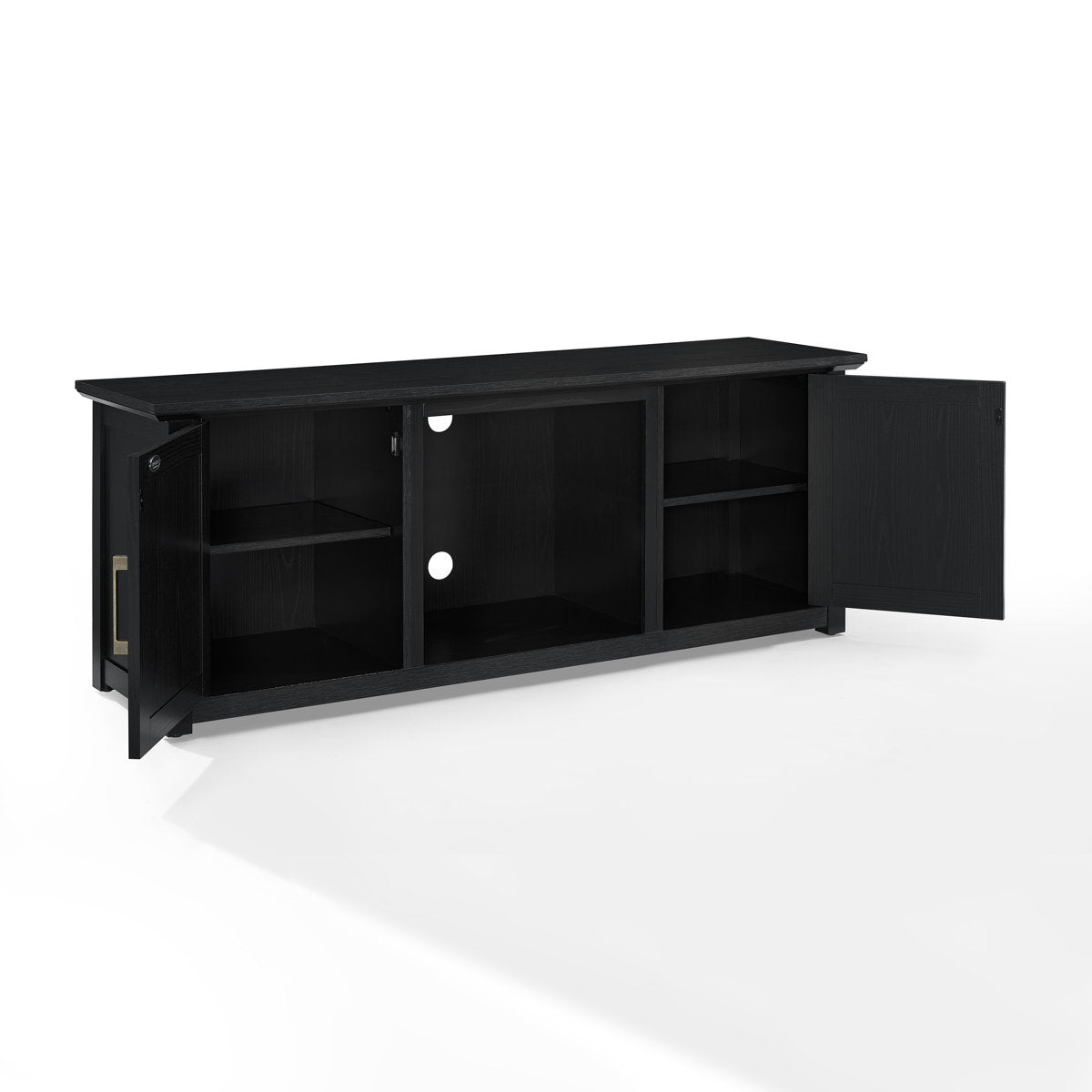 TV Stand, Solid and Engineered Wood, 2 Cabinets, Distressed Black