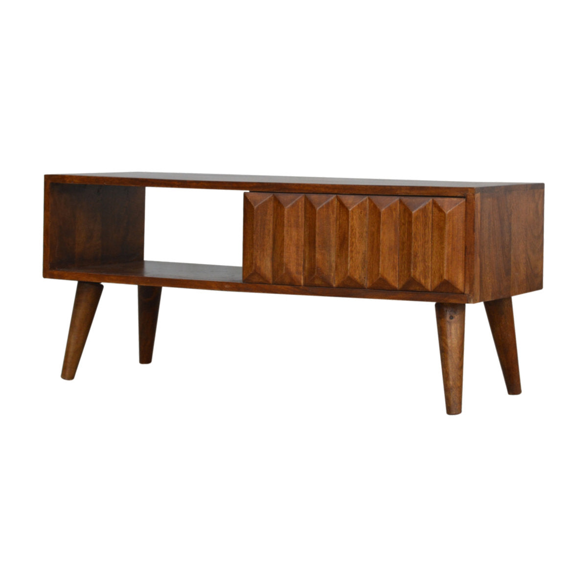 TV Stand, Solid Mango Wood with Sliding Door, Brown