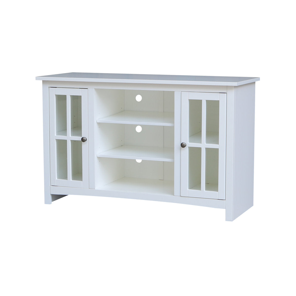 TV Stand, Solid Wood with Glass Door Cabinets, White
