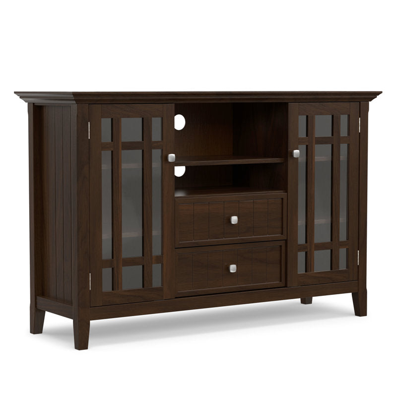 TV Stand, Solid Wood with Two Drawers in Dark Chestnut Brown