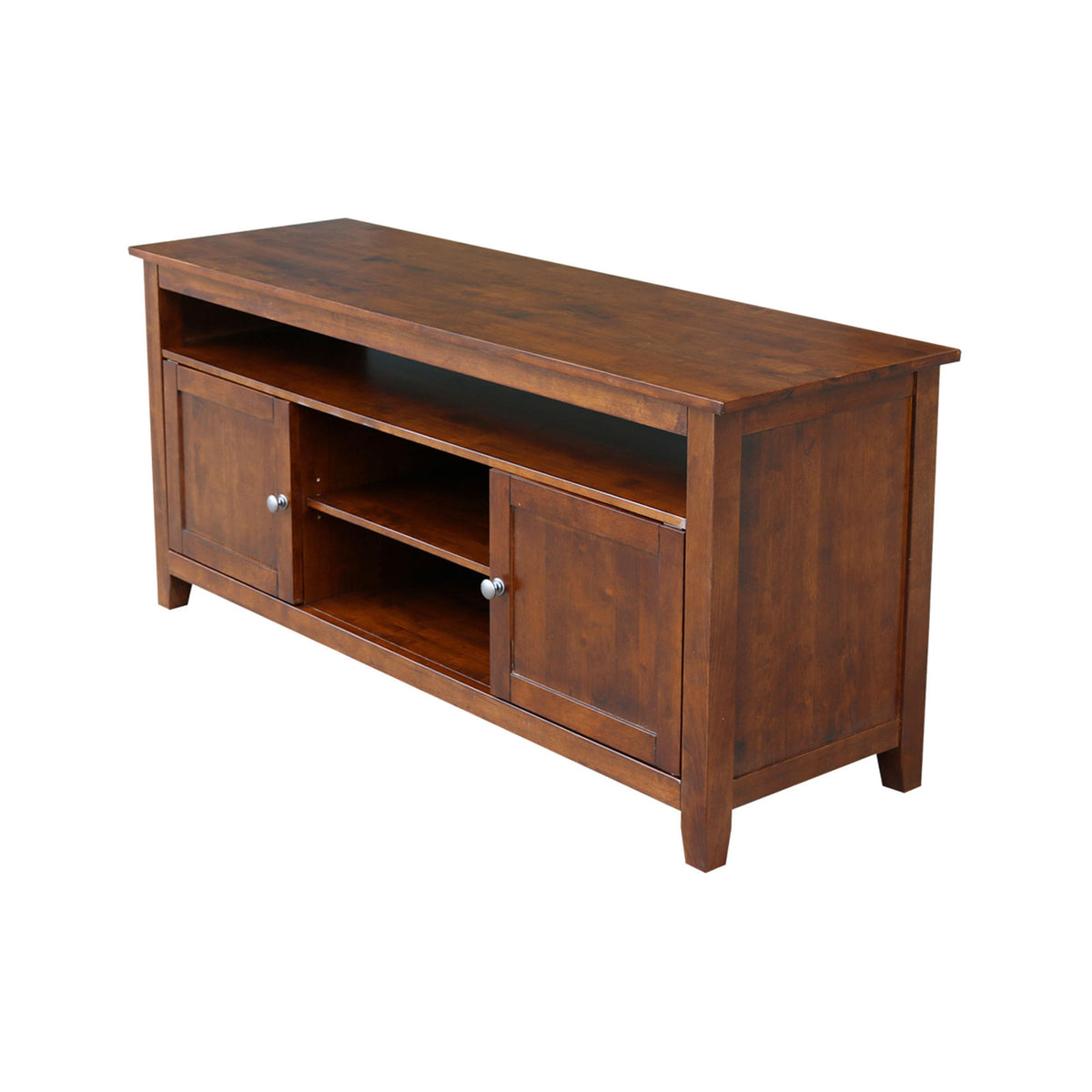 TV Stand with 2 Cabinets and 3 Shelves in Solid Rubberwood