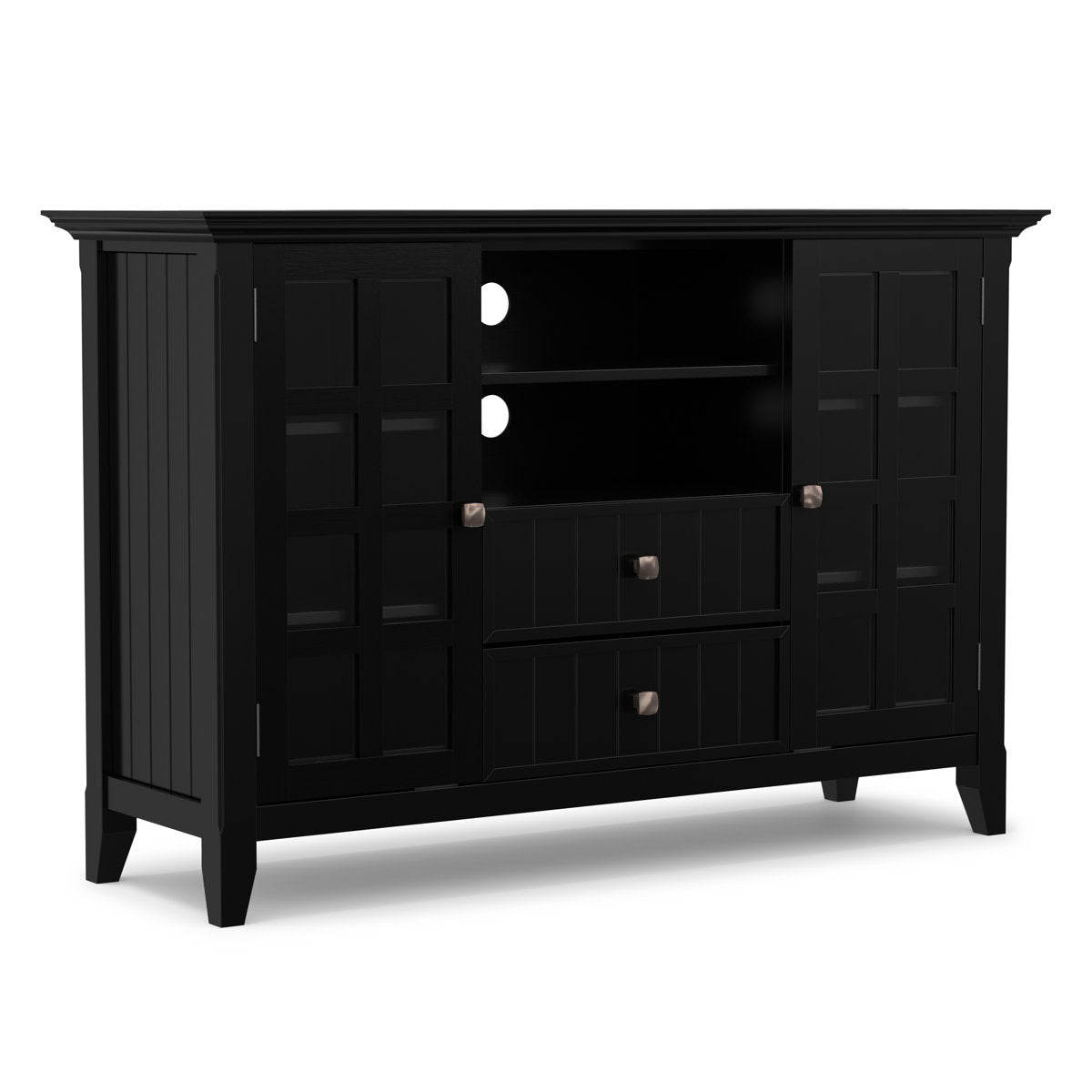 TV Stand with 2 Drawers and 2 Cabinets in Black Pine Wood