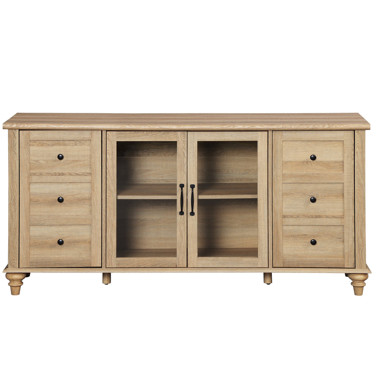 TV Stand with 4 Cabinets, Solid and Engineered Wood, Oak