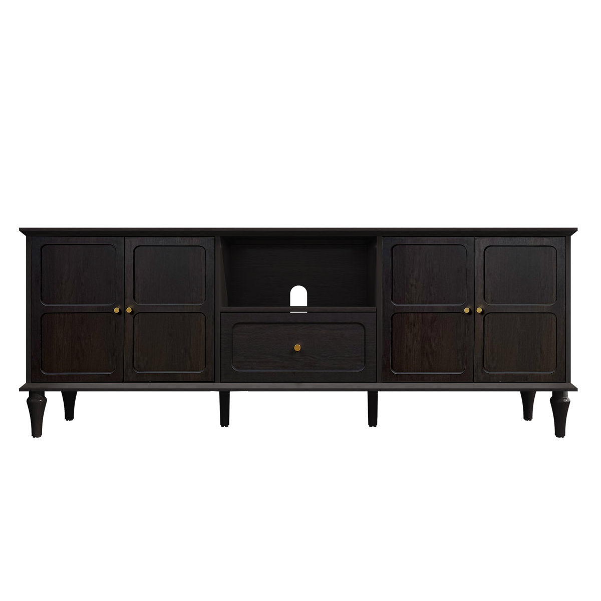 TV Stand with Drawer and Cabinets in Black Solid and Manufactured Wood