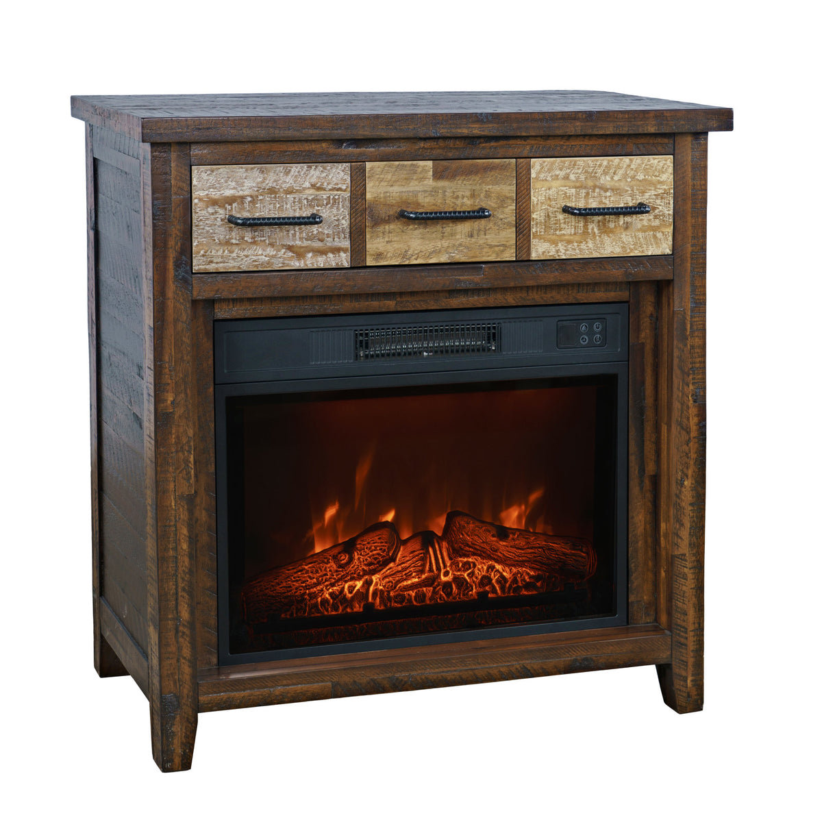 TV Stand with Electric Fireplace in Brown Weathered Finish