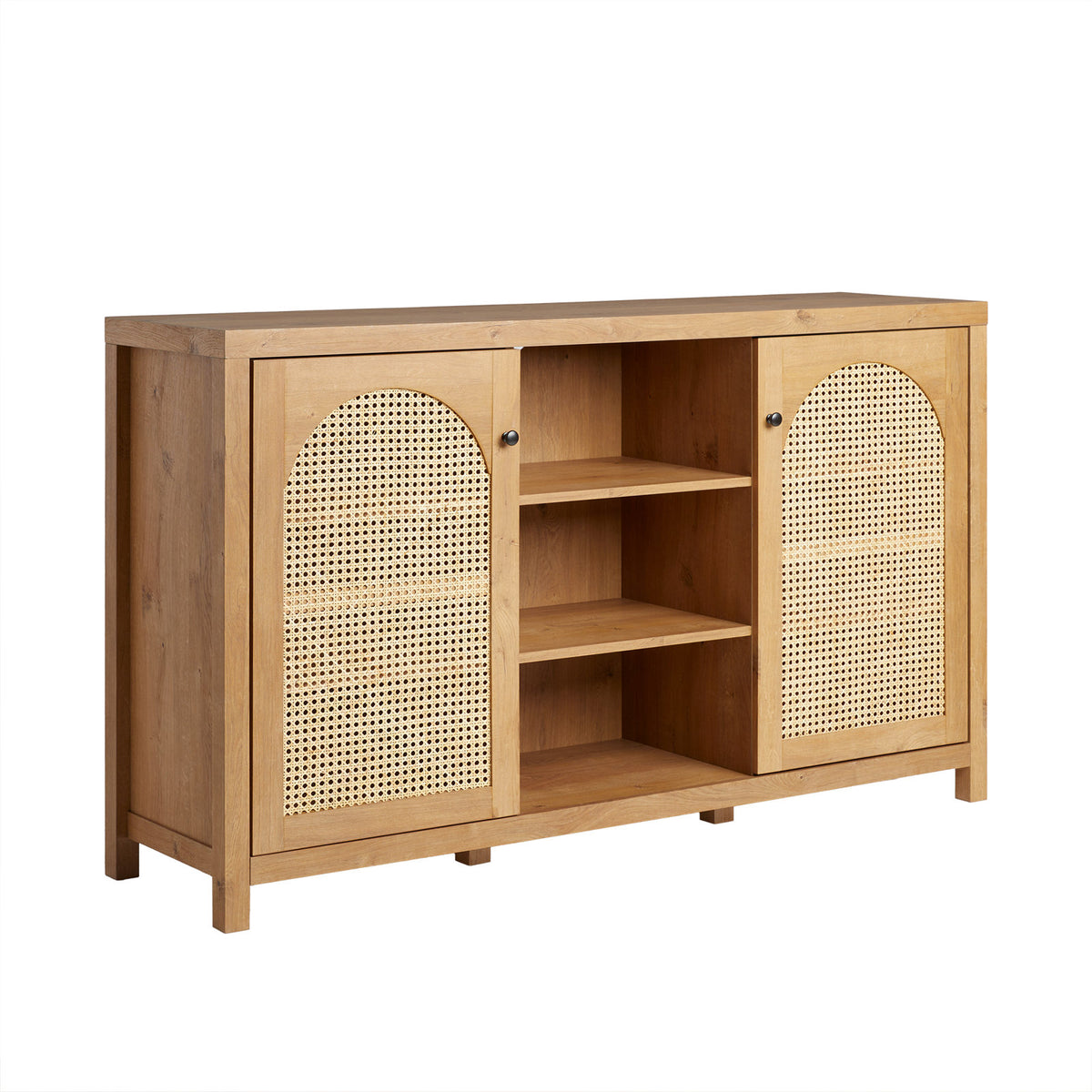 Two-Door Sideboard with Rattan Door Panels in English Oak