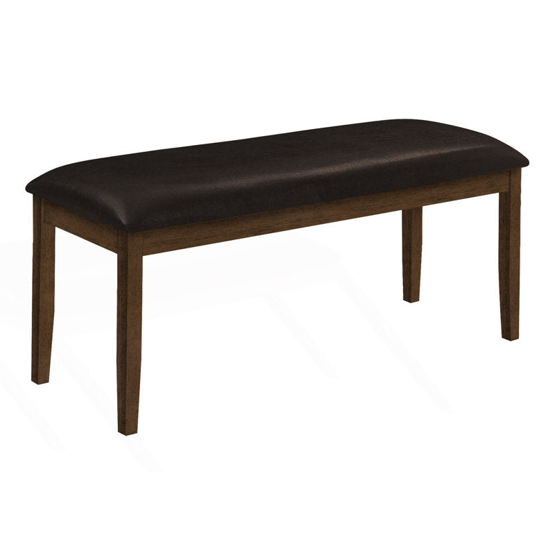 Upholstered Dining Bench in Brown Faux Leather with Solid Wood Legs
