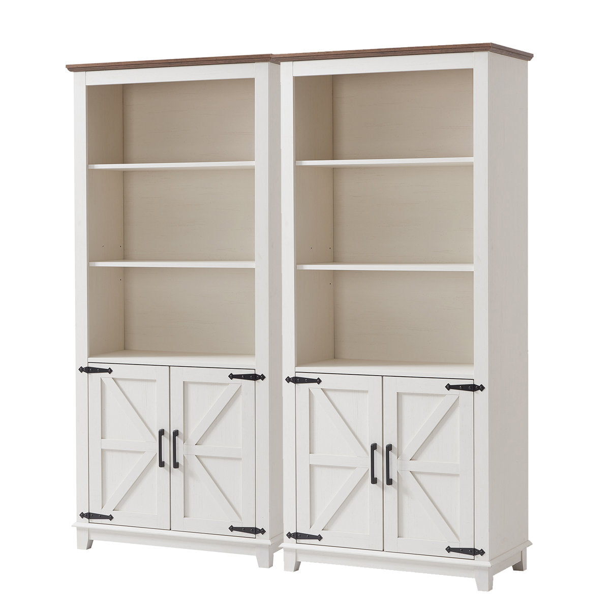 Vertical Bookcase Set of 2, 5 Shelves, White Farmhouse Style