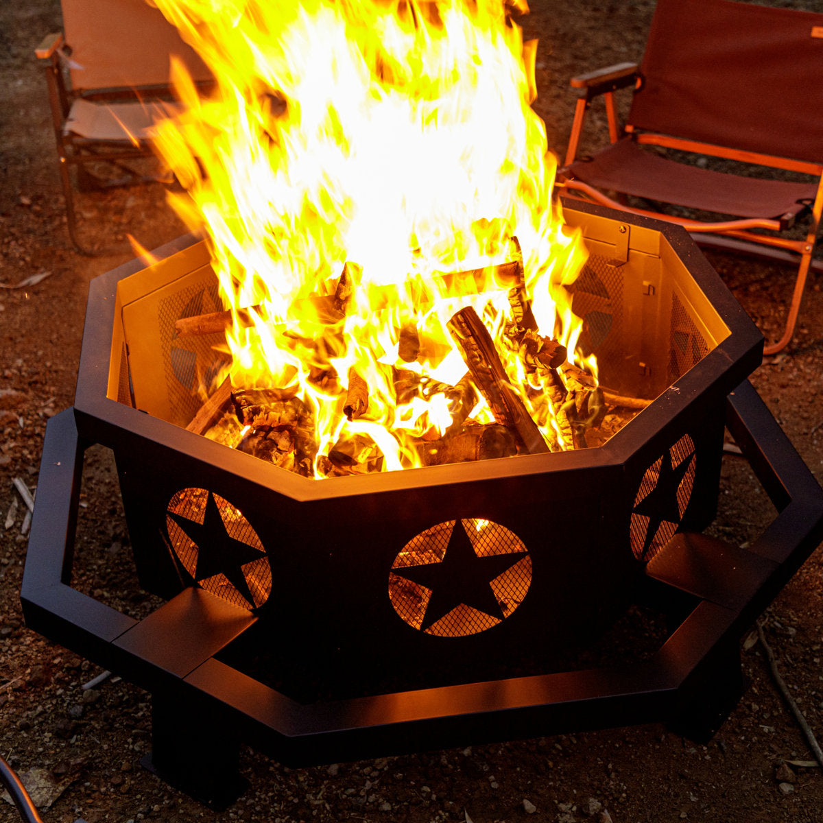 Wood Burning Fire Pit, 42 in Octagon, Black with Fire Poker