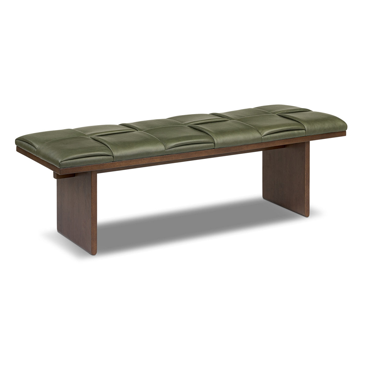 Woven Leather Bench, Seats 2, Green Leather with Walnut Wood Frame