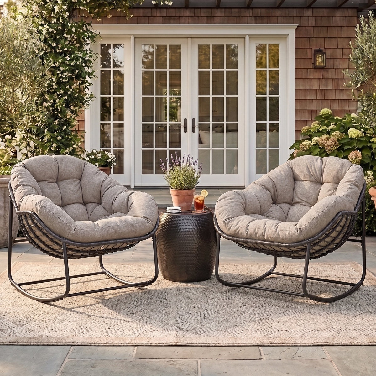 Wulfern Didymi Cushioned Wicker Rocking Chairs, Set of 2
