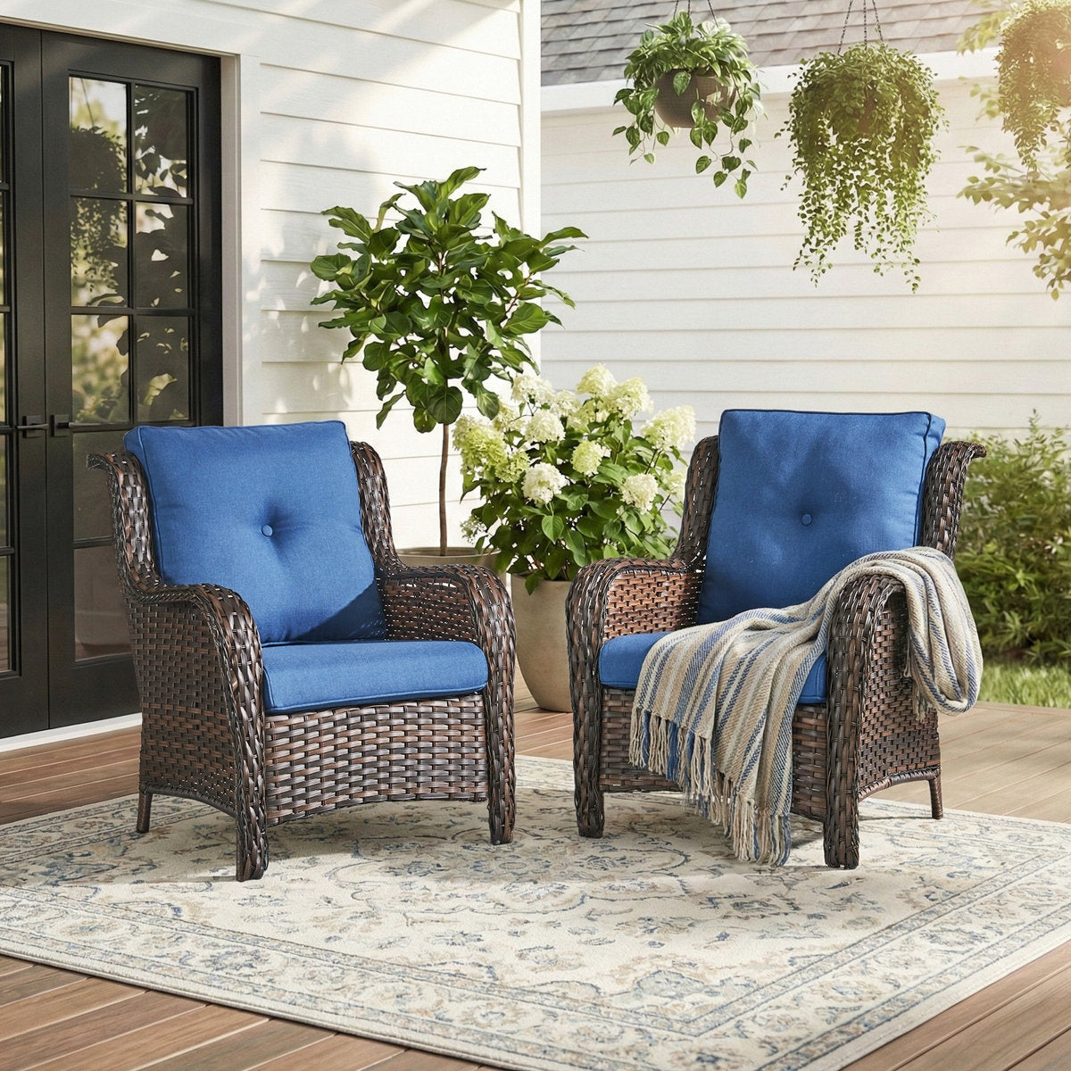 Wulfern Prasoura Wicker Patio Chairs, Set of 2