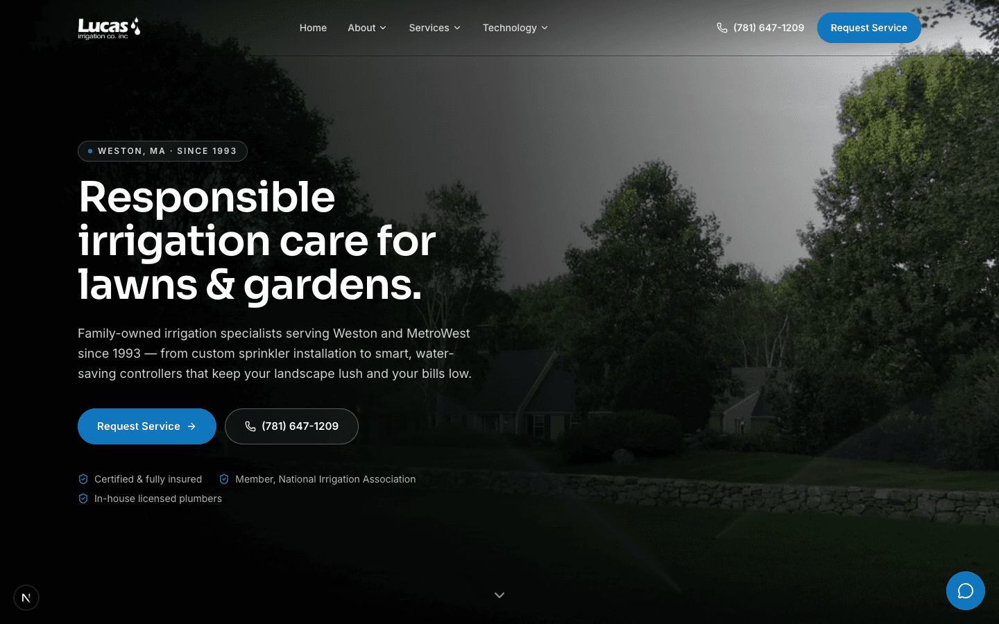 Lucas Irrigation homepage, a Tloom client website
