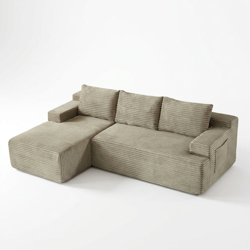 Camel corduroy modular sectional on a seamless studio background
