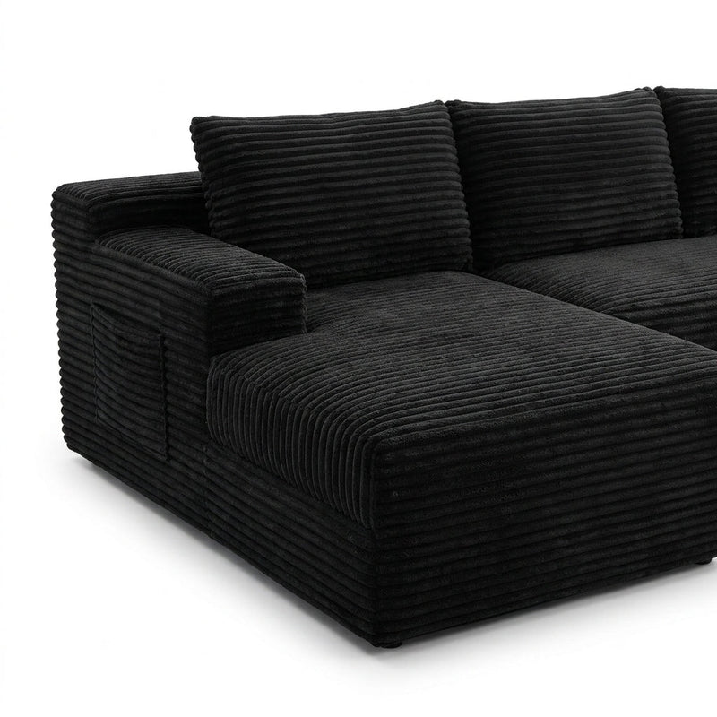 Close view of wide-wale corduroy upholstery ridges
