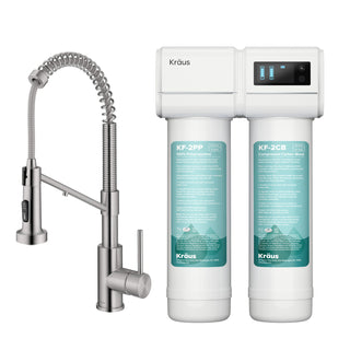 Bolden 2-In-1 Commercial Style Pull-Down Single Handle Water Filter Kitchen Faucet In Spot-Free With Purita 2-Stage Under-Sink Filtration System in Stainless Steel