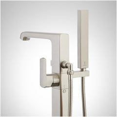 Sefina Freestanding Tub Faucet with Hand Shower and Rough-In Valve with Stops, Brushed Nickel | product photo
