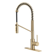 Oletto Commercial Style Single Handle Pull Down Kitchen Faucet with QuickDock Top Mount Installation Assembly in Antique Champagne Bronze