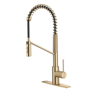 Oletto Commercial Style Single Handle Pull Down Kitchen Faucet with QuickDock Top Mount Installation Assembly in Antique Champagne Bronze