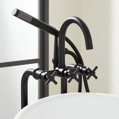 Sebastian Floor Mounted Tub Faucet with Cross Handles in Matte Black | product photo