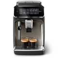 Hero | Philips 3300 Series fully automatic espresso machine front view with Classic Milk Frother on kitchen counter