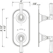 Specifications | dimension drawing for the Satin Nickel thermostatic shower trim