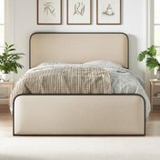 Upholstered Queen Bed Frame with Drawer Storage, Linen, Metal Frame