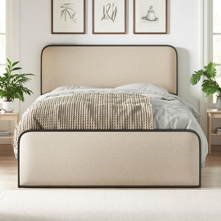 Upholstered Queen Bed Frame with Drawer Storage, Linen, Metal Frame