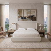 Wingback Bed, King Size, Ivory Canvas Upholstery, Metal Frame