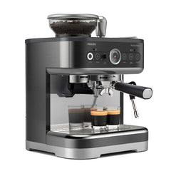 Side | Philips Barista Brew side view showing the steam wand and 450ml milk jug on the drip tray