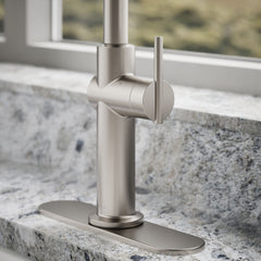 Kohler Crue Touchless Pull-Down Kitchen Sink Faucet with Three-Function Sprayhead in Vibrant Stainless | detail photo