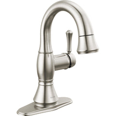 Cassidy Single Hole Pull Out Sprayer Bathroom Faucet, Single Handle Bathroom Sink Faucet in Silver | product photo