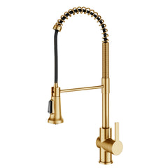 Britt Commercial Style Single Handle Pull Down Kitchen Faucet in Brushed Brass | product photo