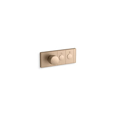 Kohler Anthem Two-Outlet Thermostatic Valve Control Panel With Recessed Push Buttons in Vibrant Brushed Bronze | product photo