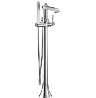 Flara Single Handle Floor Mount Freestanding Tub Filler with Handshower in Chrome