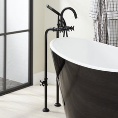 Sebastian Floor Mounted Tub Faucet with Cross Handles in Matte Black | product photo
