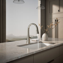 Kohler Graze Pull-Down Single Handle Kitchen Faucet With Three-Function Sprayhead With Accessories in Polished Nickel | product photo