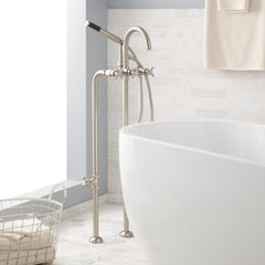 Sebastian Floor Mounted Tub Faucet with Cross Handles in Brushed Nickel | product photo