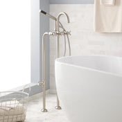 Sebastian Floor Mounted Tub Faucet with Cross Handles in Brushed Nickel
