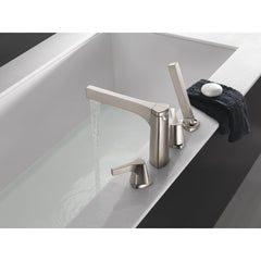Zura Double Handle Deck Mounted Roman Tub Faucet Trim with Diverter and Handshower in Stainless | product photo